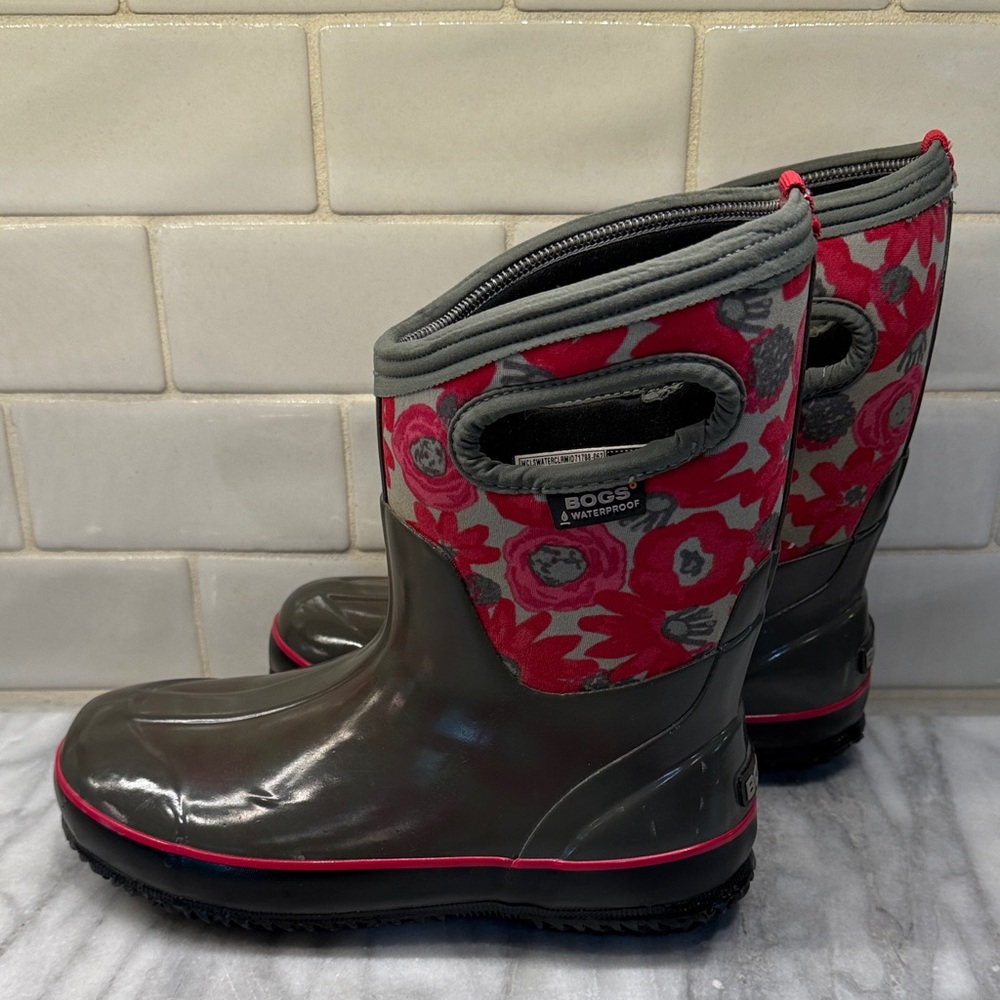 BOGS Women's Floral Waterproof Boots - Gray and Red